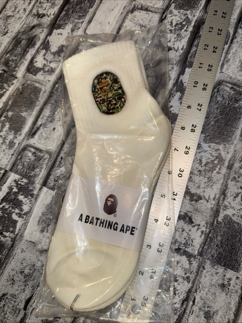 BAPE A Bathing Ape Ankle Socks Big Ape Head Embroidered CAMO Socks Creme
